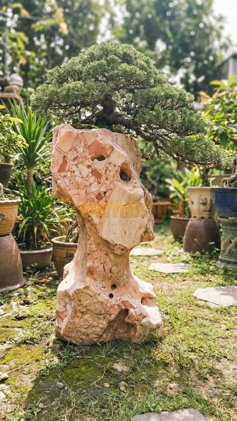 Đôn Kê Cây Cảnh Đá Hồng Tùng Tuyết (Sơn Tùng) – Dài 40cm, Rộng 40cm, Cao 55cm