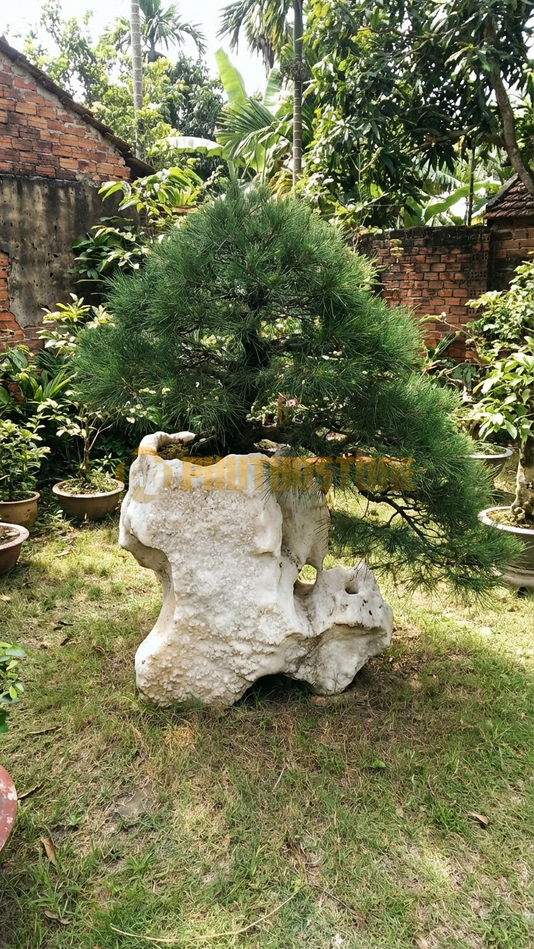 Đôn Kê Cây Cảnh Đá Trắng Muối Phi Lao Dáng Rừng – Dài 1M, Rộng 40cm, Cao 30cm
