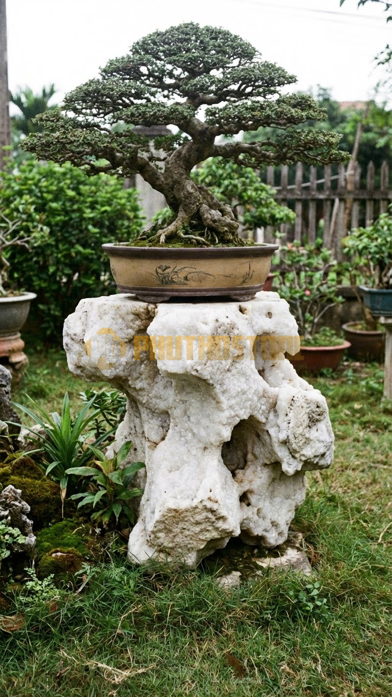 Đôn Kê Cây Cảnh Đá Trắng Muối Thủy Tùng Bonsai Mini – Dài 20cm, Rộng 20cm, Cao 10cm