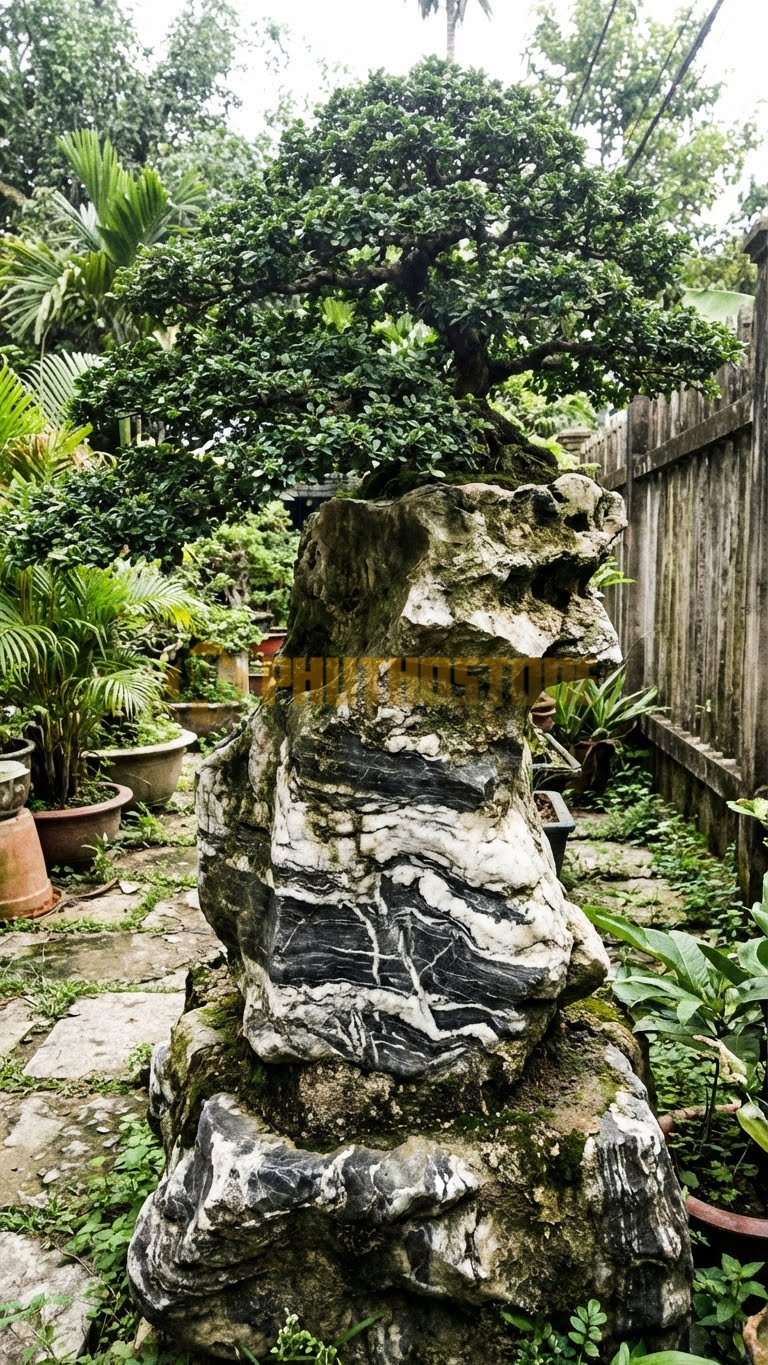 Đôn Kê Cây Cảnh Đá Tuyết Sơn Tùng Cối Dáng Hoành – Dài 40cm, Rộng 40cm, Cao 75cm
