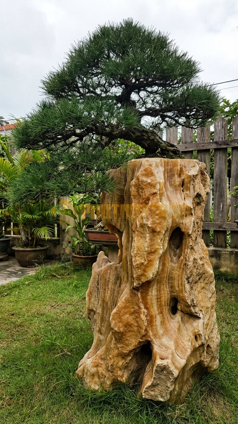 Đôn Kê Cây Cảnh Đá Vân Gỗ Thông Nhựa Dáng Bạt Phong – Dài 50cm, Rộng 40cm, Cao 70cm