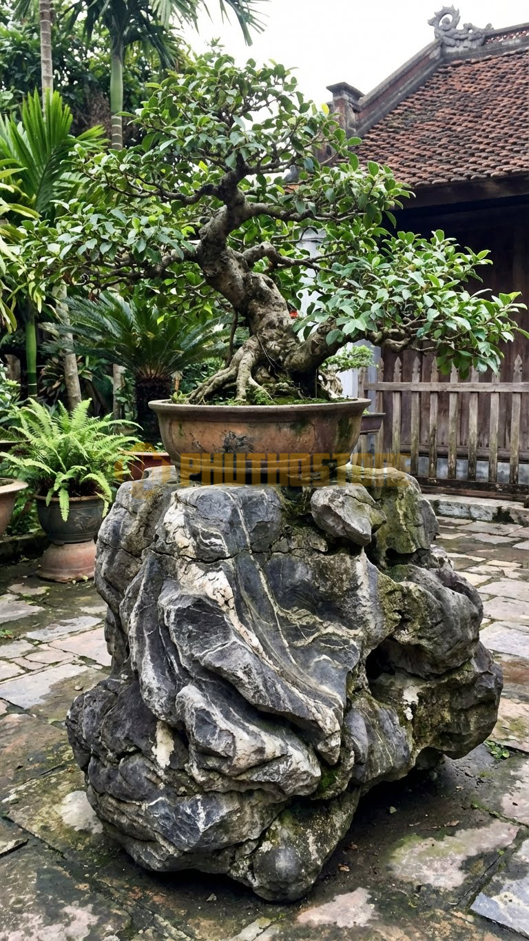 Đôn Kê Cây Cảnh Đá Vân Mây Sanh Ký Đá Thấm Thủy – Dài 60cm, Rộng 40cm, Cao 55cm