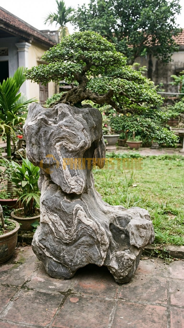 Đôn Kê Cây Cảnh Đá Vân Mây Sanh Trực Liên Chi – Dài 50cm, Rộng 50cm, Cao 65cm