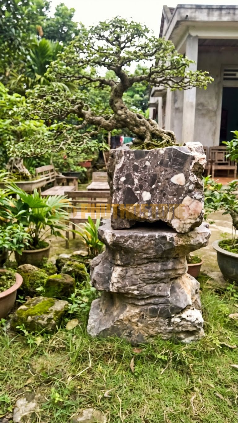 Đôn Kê Chậu Cây Đá Da Báo Bonsai Sanh Điền Hạt – Dài 45cm, Rộng 45cm, Cao 75cm