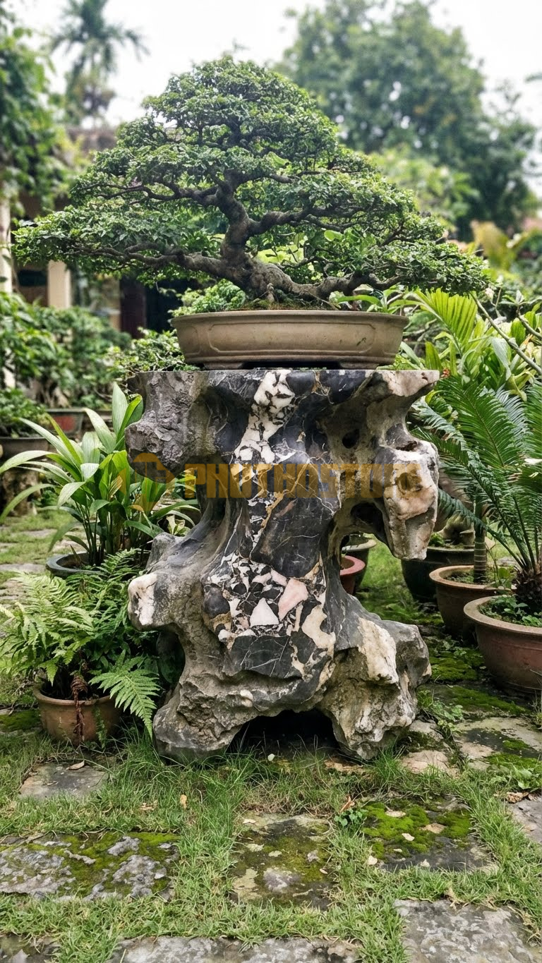 Đôn Kê Chậu Cây Đá Da Báo Bonsai Si Nhật Dáng Trực – Dài 40cm, Rộng 40cm, Cao 70cm
