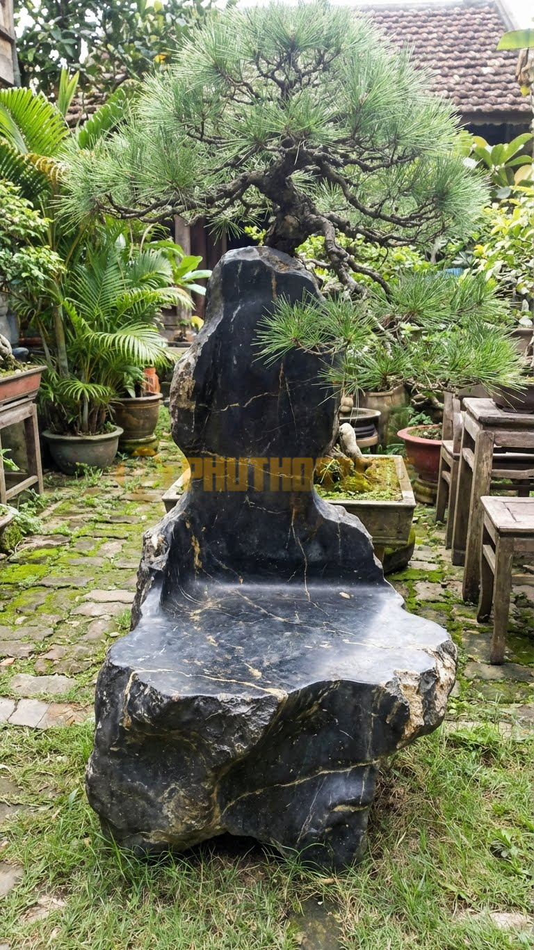 Đôn Kê Chậu Cây Đá Đen Chỉ Nâu Bonsai Thông Hai Lá Làm Lũa – Dài 50cm, Rộng 50cm, Cao 65cm