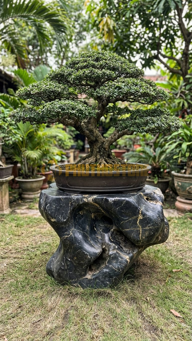 Đôn Kê Chậu Cây Đá Đen Chỉ Nâu Bonsai Tùng La Hán Cổ Thụ – Dài 60cm, Rộng 60cm, Cao 50cm