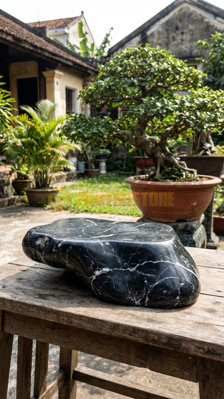 Đôn Kê Chậu Cây Đá Đen Tia Chớp Bonsai Sanh Mini Để Bàn – Dài 25cm, Rộng 15cm, Cao 10cm