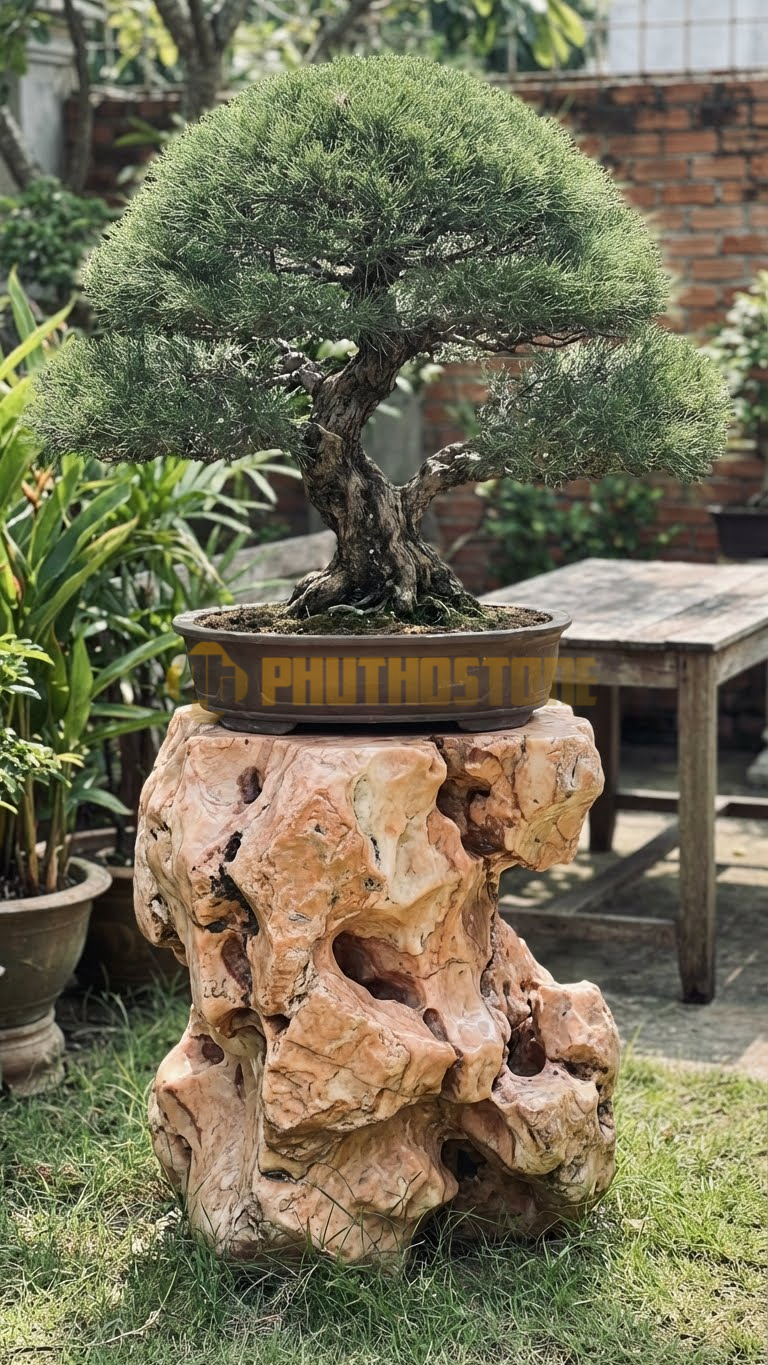 Đôn Kê Chậu Cây Đá Hồng Bonsai Dương Liễu Gốc To – Dài 45cm, Rộng 45cm, Cao 65cm