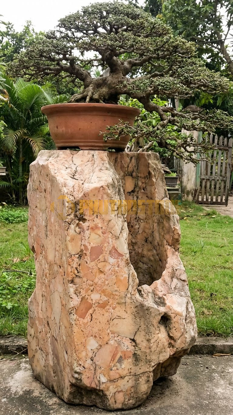 Đôn Kê Chậu Cây Đá Hồng Bonsai Sanh Hoàn Thiện Dăm Chi – Dài 55cm, Rộng 40cm, Cao 70cm