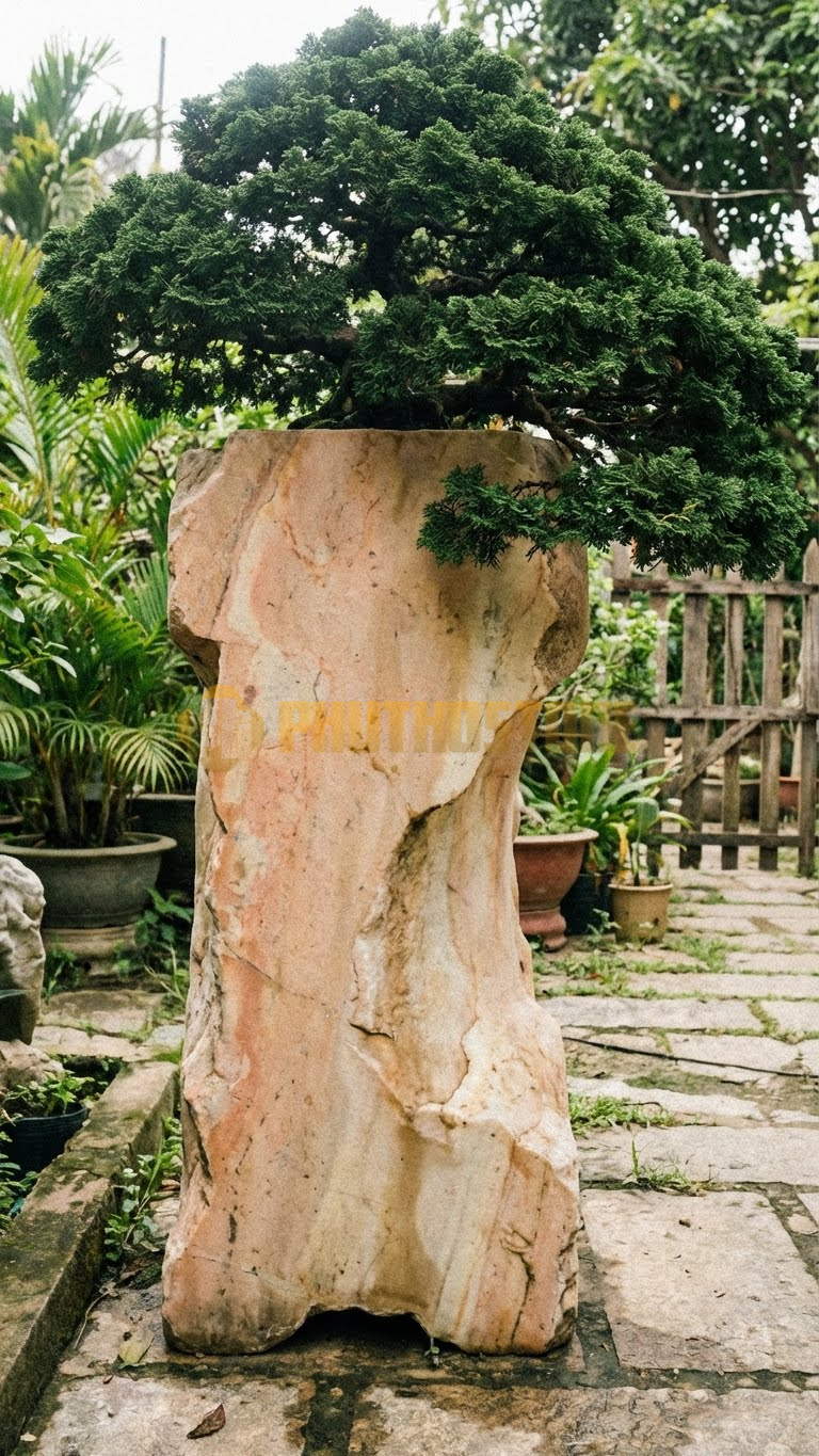 Đôn Kê Chậu Cây Đá Hồng Bonsai Trắc Bách Diệp – Dài 35cm, Rộng 35cm, Cao 50cm