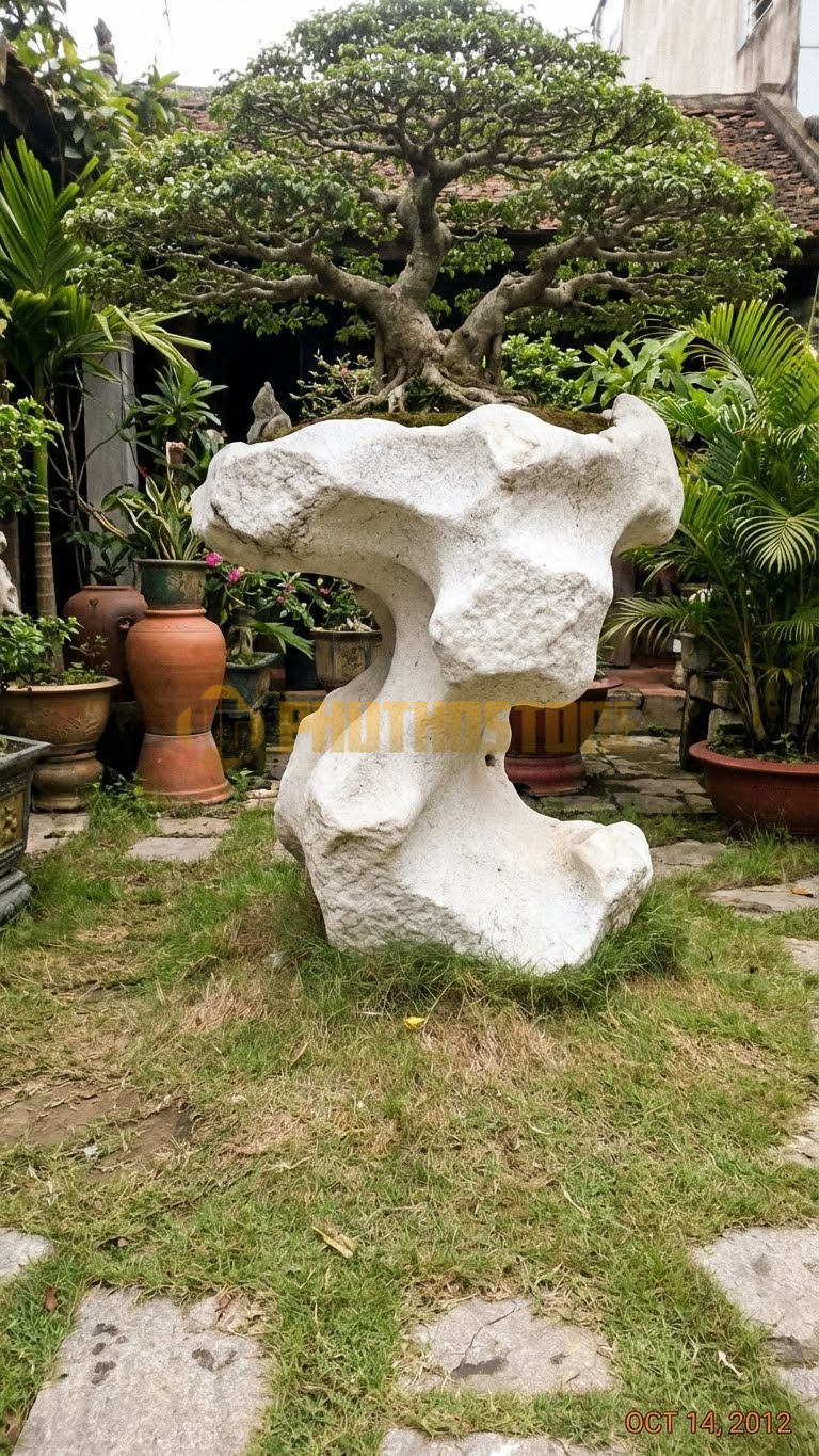 Đôn Kê Chậu Cây Đá Trắng Muối Bonsai Dương Liễu Gốc To – Dài 45cm, Rộng 45cm, Cao 65cm