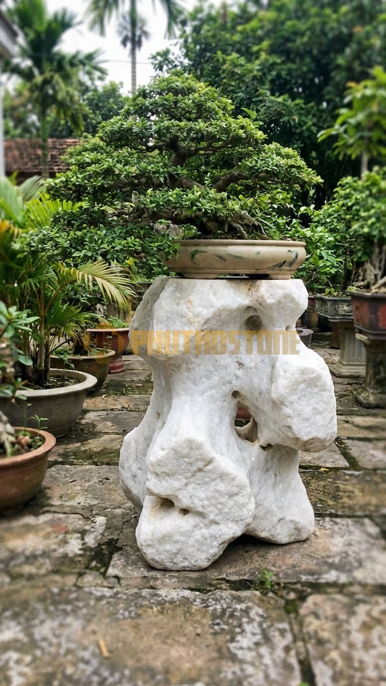 Đôn Kê Chậu Cây Đá Trắng Muối Bonsai Trắc Bách Diệp – Dài 35cm, Rộng 35cm, Cao 50cm