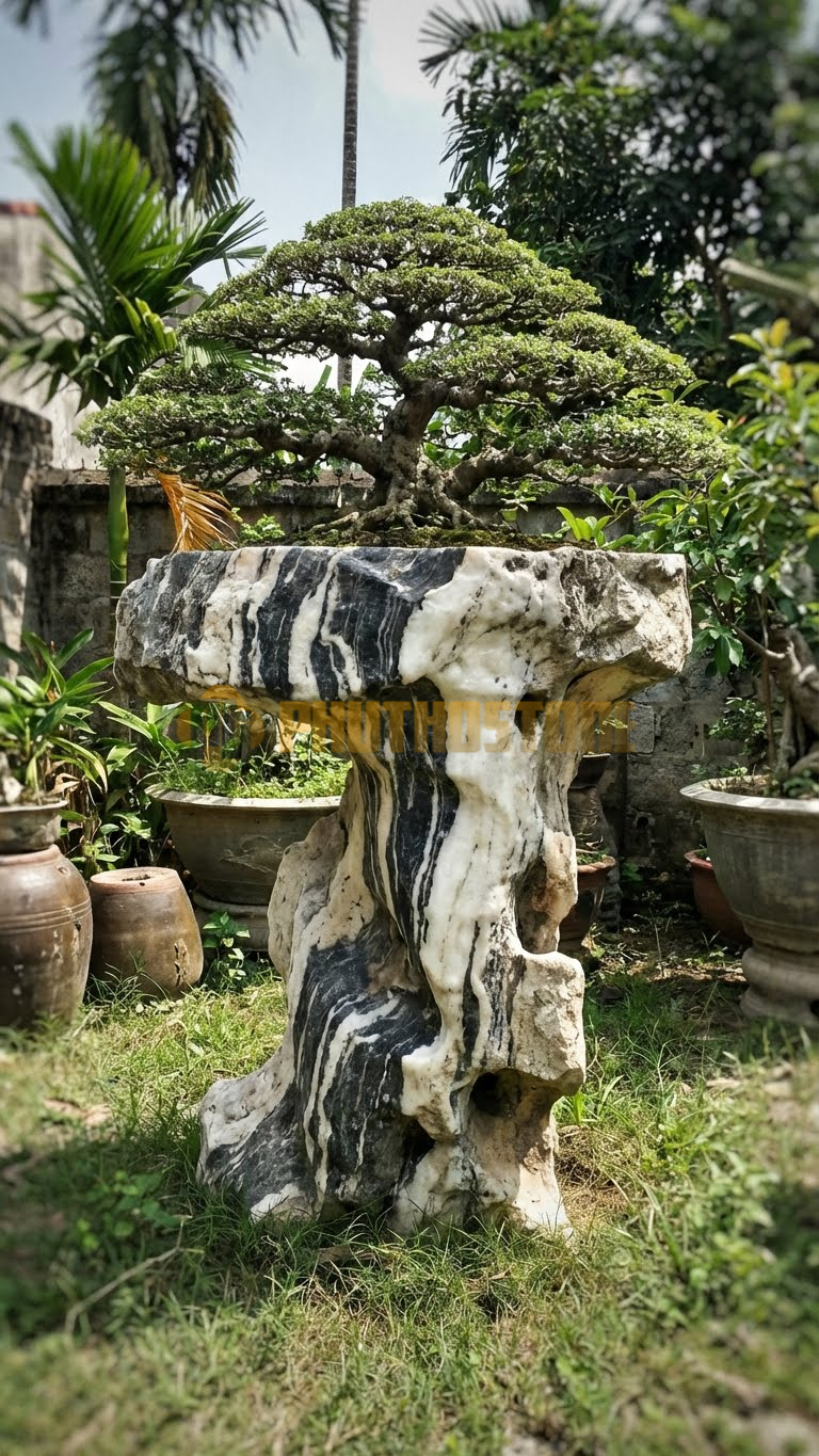Đôn Kê Chậu Cây Đá Tuyết Sơn Bonsai Duyên Tùng Văn Nhân – Dài 35cm, Rộng 35cm, Cao 90cm