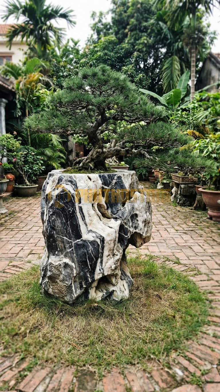 Đôn Kê Chậu Cây Đá Tuyết Sơn Bonsai Tùng La Hán Cổ Thụ – Dài 60cm, Rộng 60cm, Cao 50cm