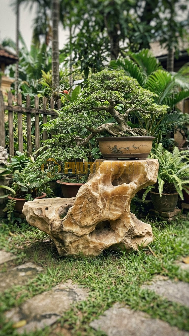 Đôn Kê Chậu Cây Đá Vân Gỗ Bonsai Dương Liễu Gốc To – Dài 45cm, Rộng 45cm, Cao 65cm