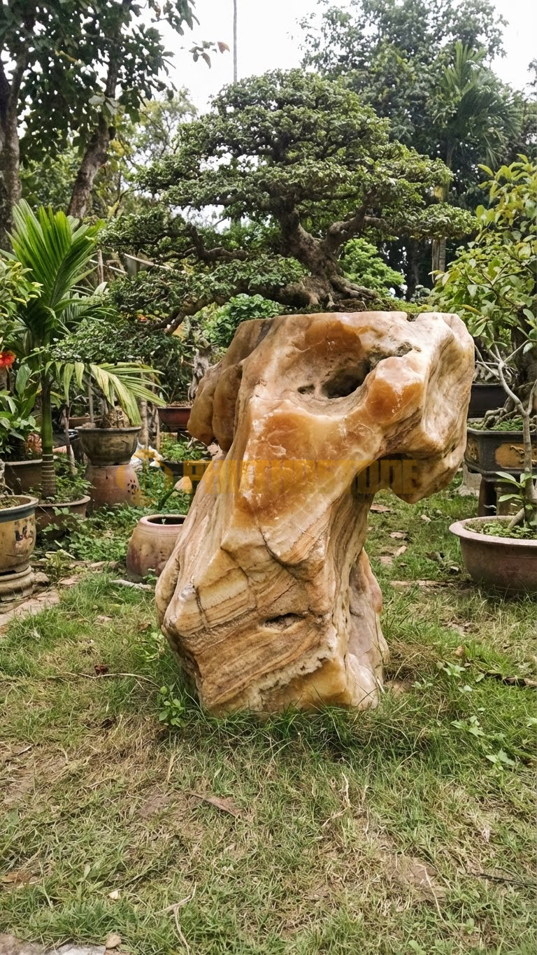 Đôn Kê Chậu Cây Đá Vân Gỗ Bonsai Thông 3 Lá Vỏ Nứt – Dài 50cm, Rộng 50cm, Cao 60cm