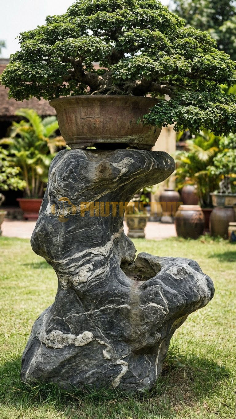 Đôn Kê Chậu Cây Đá Vân Mây Bonsai Sanh Nam Điền Dáng Làng – Dài 60cm, Rộng 60cm, Cao 50cm