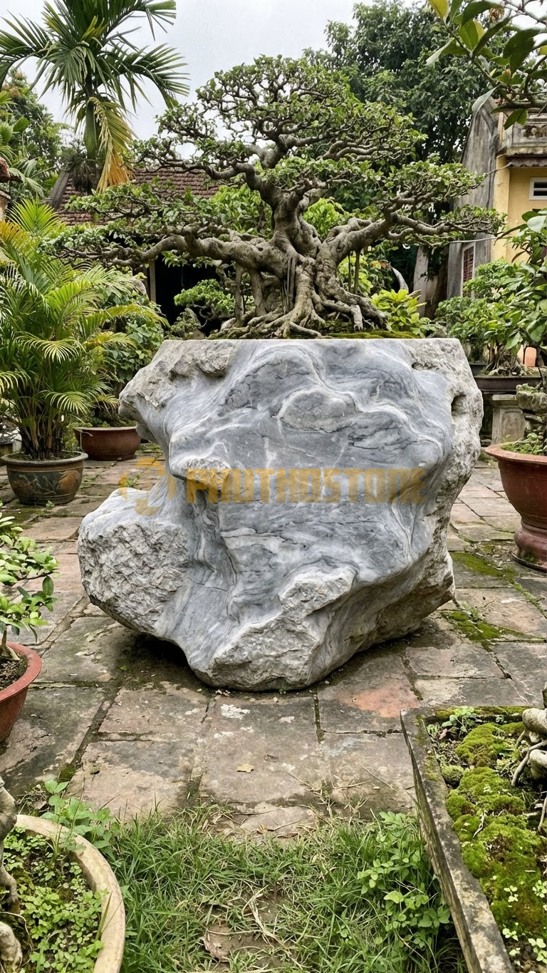 Đôn Kê Chậu Cây Đá Xám Vân Mây Bonsai Gừa (Si) Gốc Bạnh – Dài 90cm, Rộng 70cm, Cao 45cm