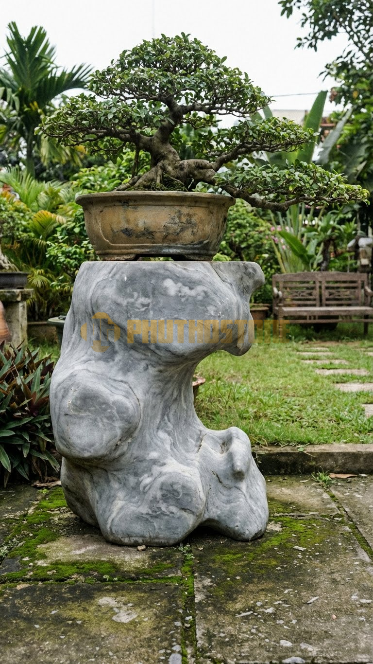 Đôn Kê Chậu Cây Đá Xám Vân Mây Bonsai Sanh Mini Để Bàn – Dài 25cm, Rộng 15cm, Cao 10cm