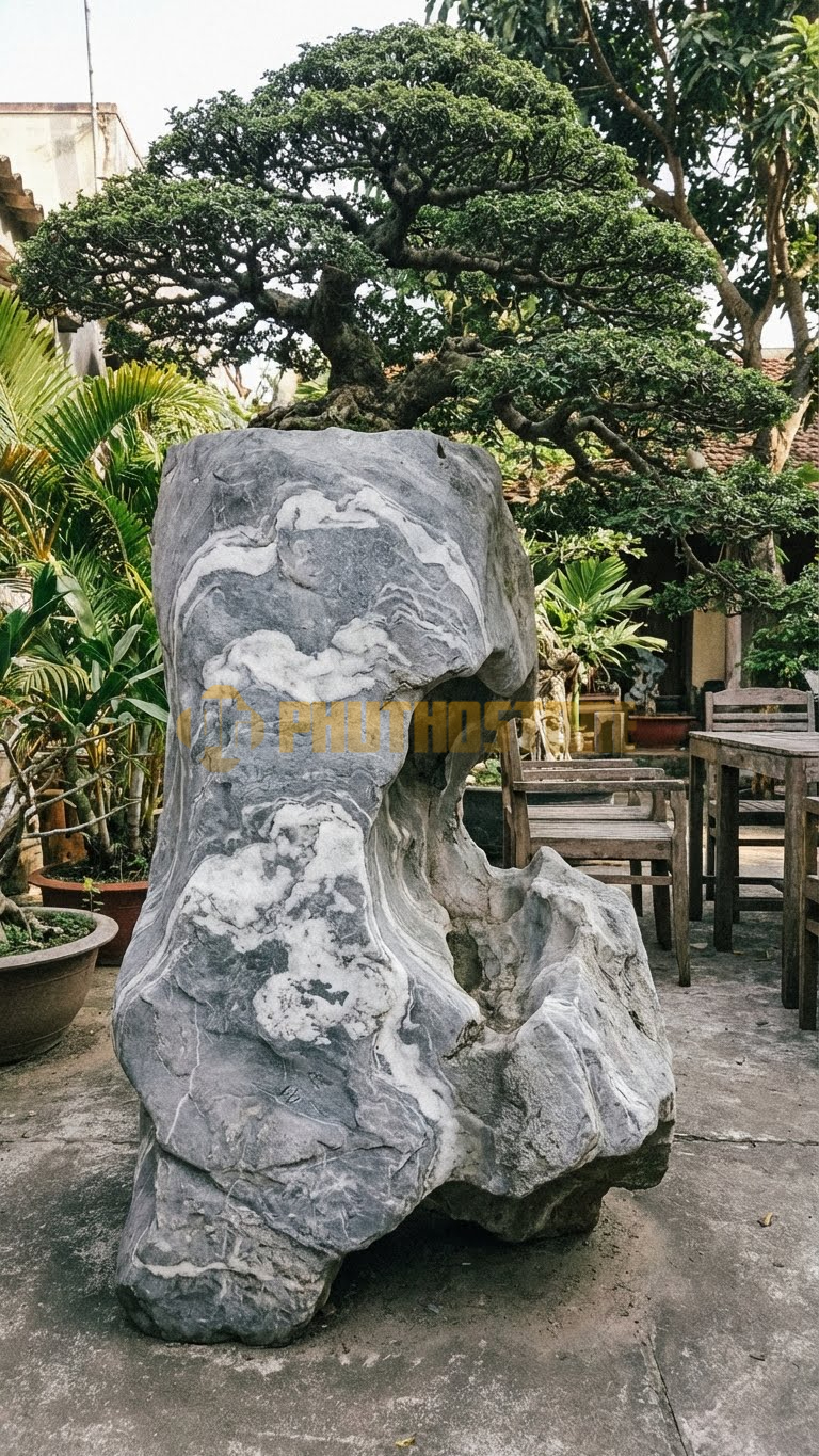 Đôn Kê Chậu Cây Đá Xám Vân Mây Bonsai Si Đài Loan Mini – Dài 20cm, Rộng 20cm, Cao 15cm