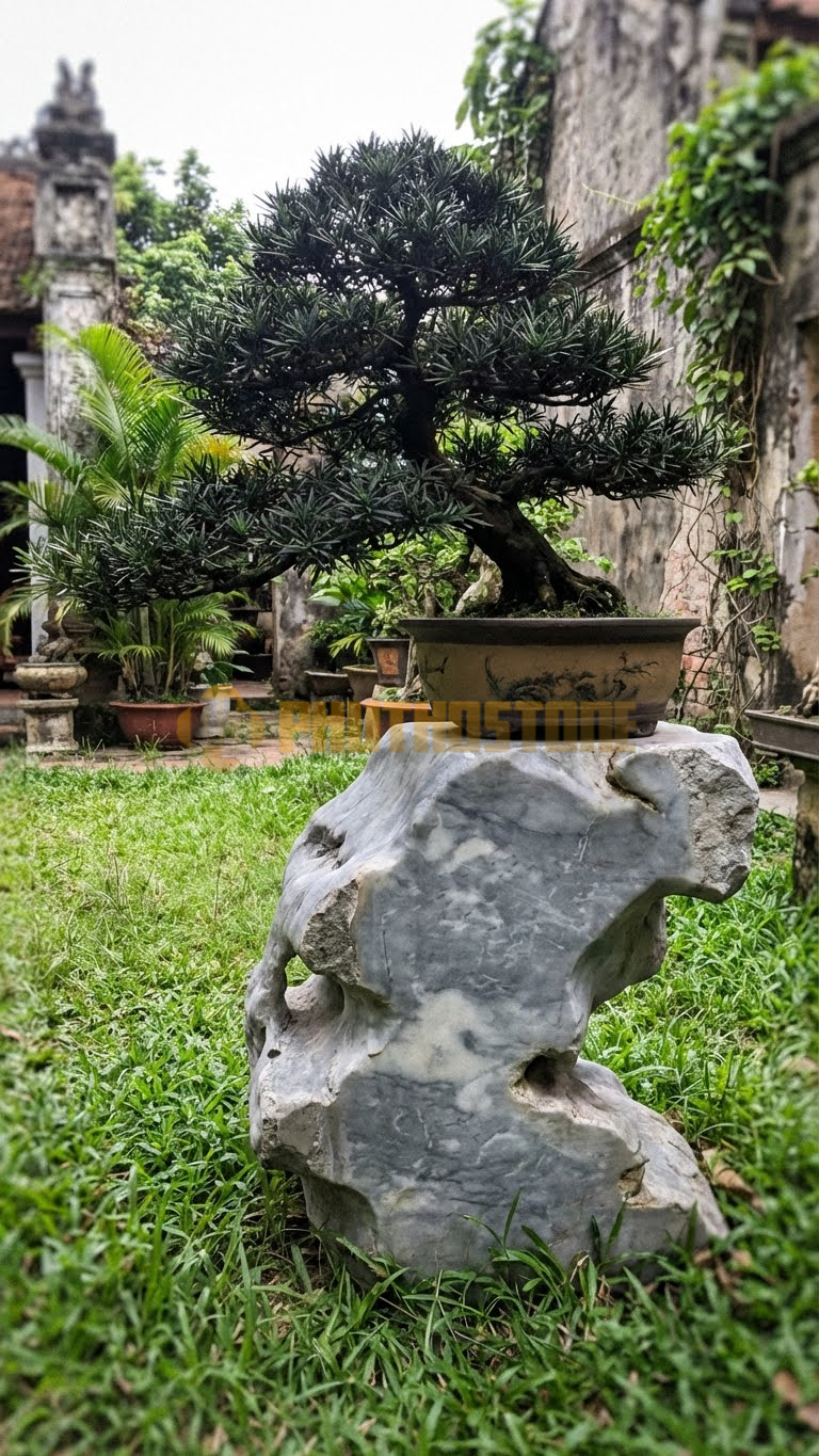 Đôn Kê Chậu Cây Đá Xám Vân Mây Bonsai Tùng La Hán Cổ Thụ – Dài 60cm, Rộng 60cm, Cao 50cm