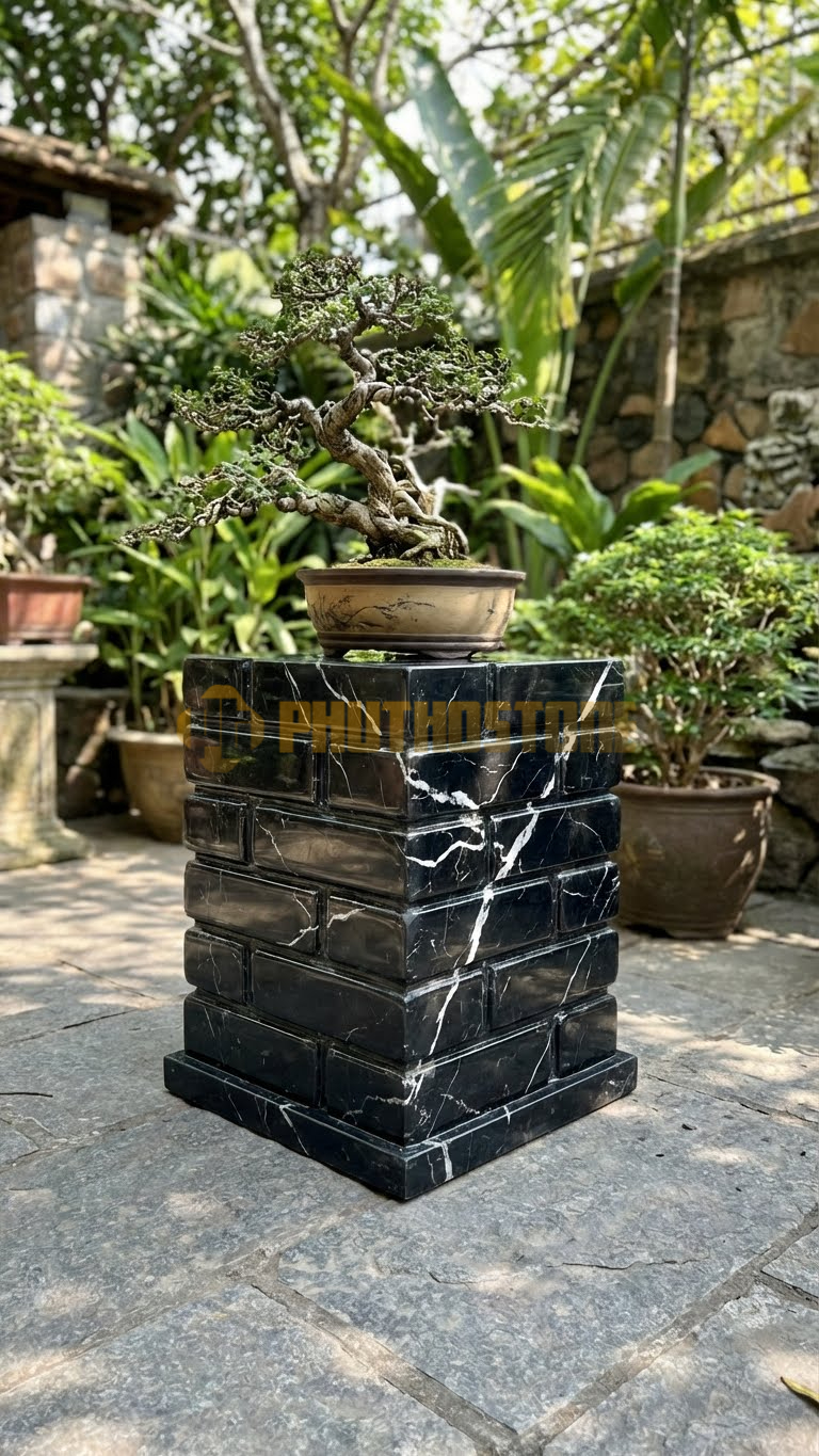 Đôn Vuông Đá Đen Tia Chớp Giả Gạch Cổ (Xếp Chồng Lên Nhau) – Vuông 40cm, Cao 45cm