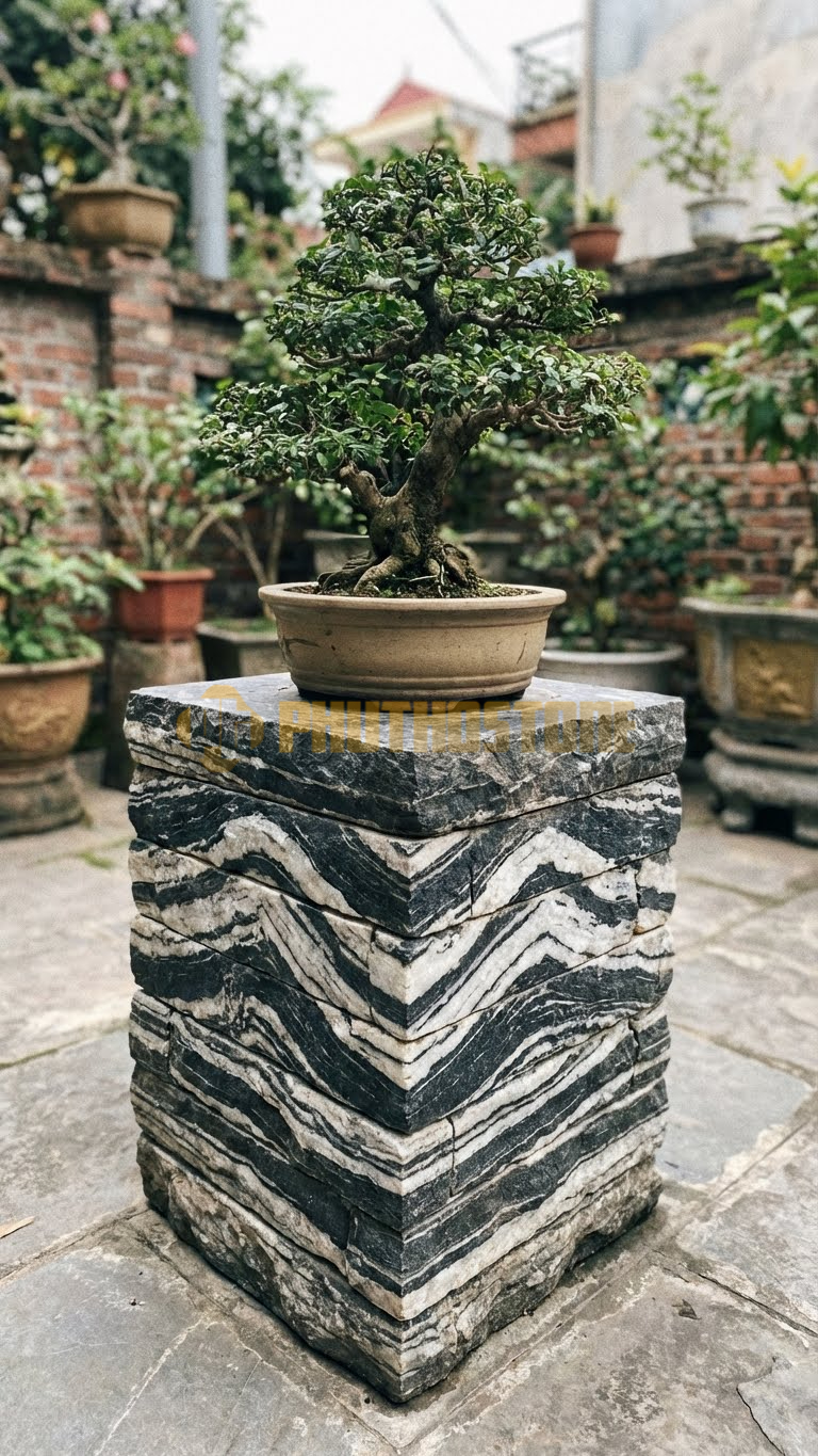 Đôn Vuông Đá Tuyết Sơn Giả Gạch Cổ (Xếp Chồng Lên Nhau) – Vuông 40cm, Cao 45cm