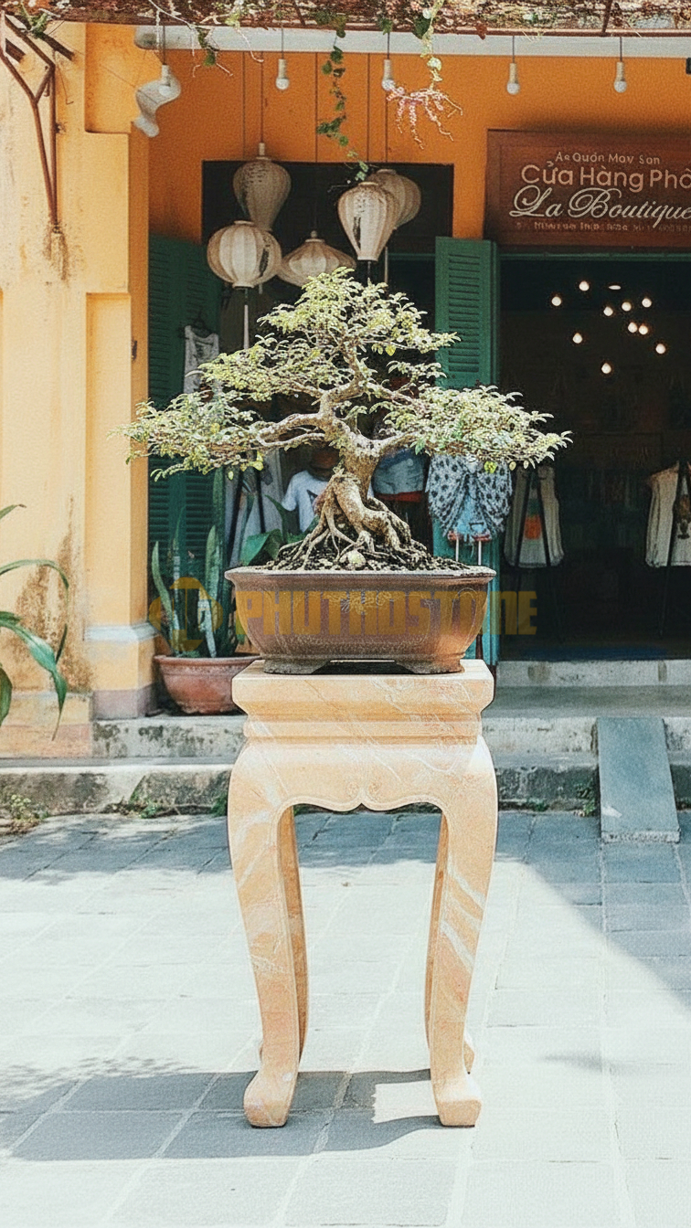 Đôn Vuông Đá Vàng Nghệ An Chân Quỳ Dạ Cá (Kiểu Sập Gụ Tủ Chè) – Vuông 40cm, Cao 50cm