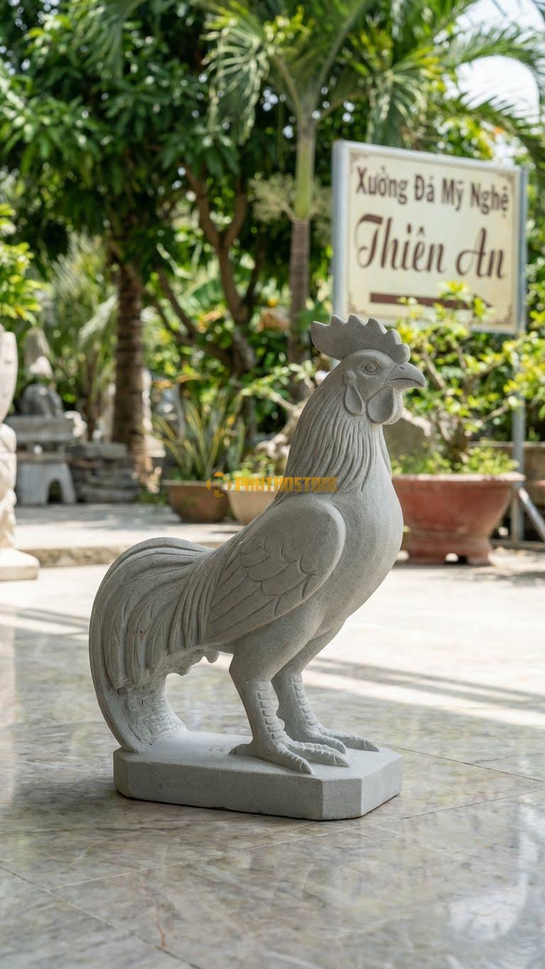 Gà Chọi Bằng Đá Sa Thạch, Kiểu Dáng Dáng Thủ Thế Chiến Đấu. Kích Thước Cao 25cm.