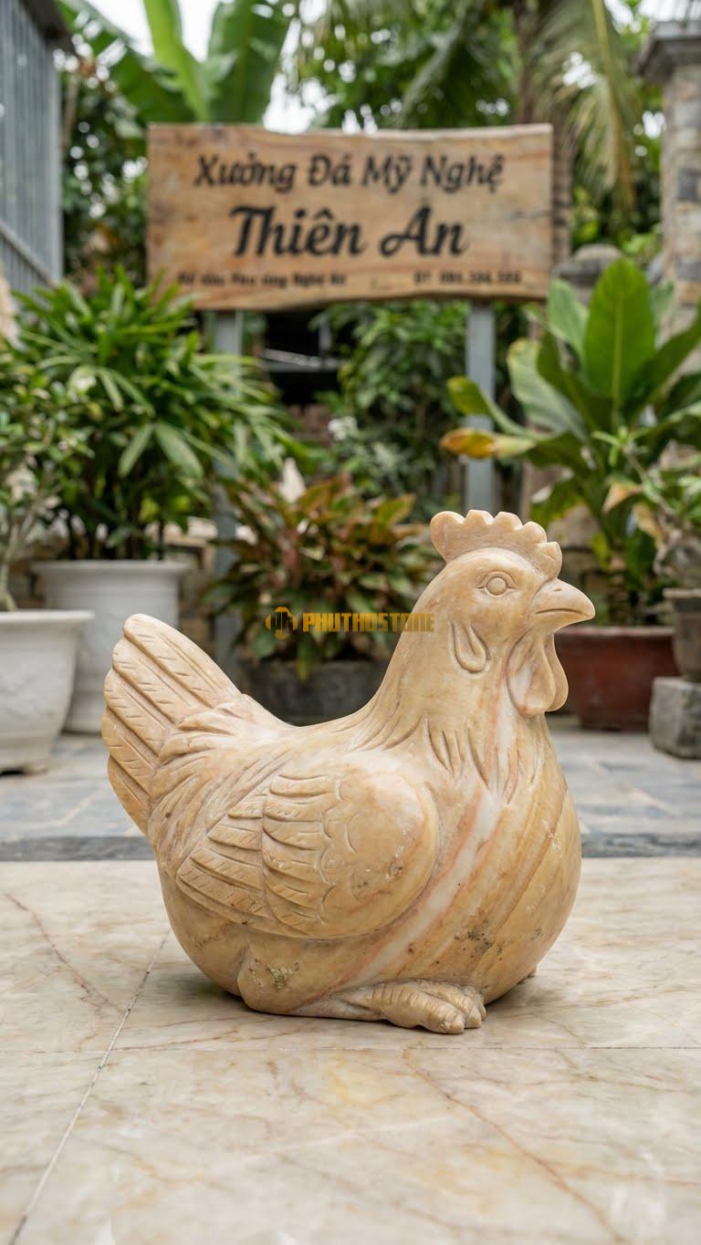Gà Mái Đẻ Trứng Vàng Bằng Đá Vàng Nghệ An, Kiểu Dáng Biểu Tượng Sinh Sôi. Kích Thước Dài 20cm.