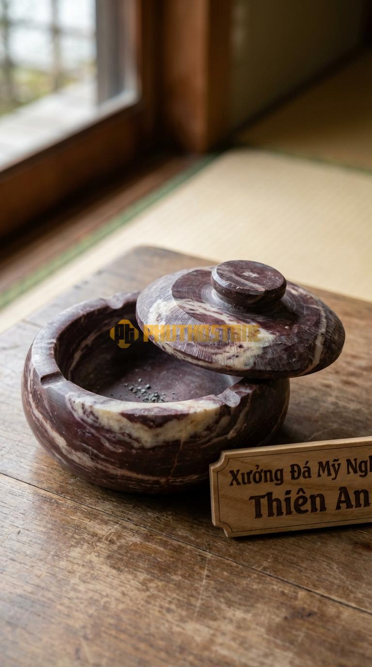 Gạt Tàn Bằng Đá Nắp Xoay
