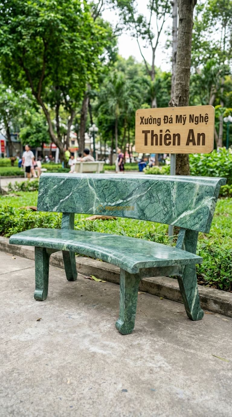 Ghế Băng Cong Bán Nguyệt, Chất Liệu đá Xanh Ấn, Kiểu Dáng dáng Cong Hình Bán Nguyệt, Mặt Trơn Mài Bóng Dài Cung 150Cm x Rộng 40Cm x Cao 45Cm. Dài Cung 150Cm x Rộng 40Cm x Cao 45Cm