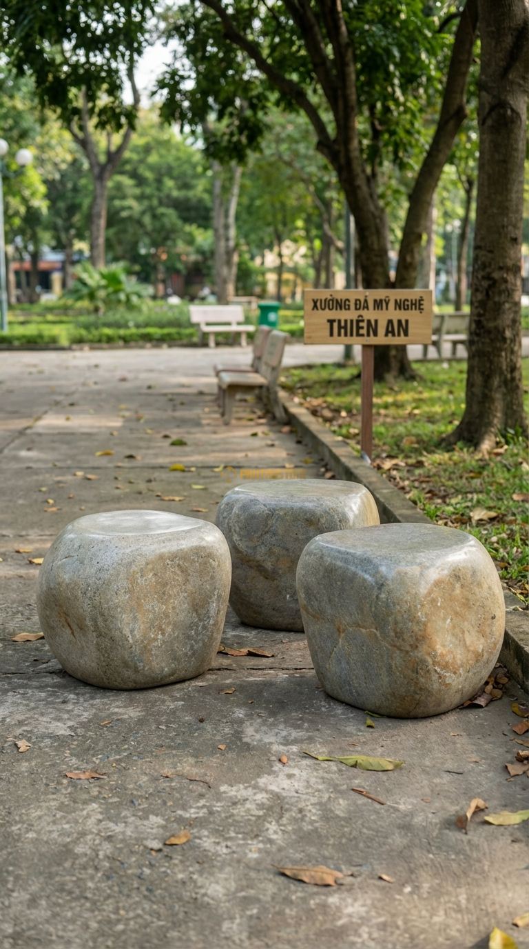 Ghế Băng Ghép Bộ Bàn Ghế đá 3, Chất Liệu đá Cuội, Kiểu Dáng bộ Gồm 3 Khối Vuông Rời Ghép Lại Hoặc Để Tách Rời Mỗi Khối: 40Cm x 40Cm x 45Cm. Mỗi Khối: 40Cm x 40Cm x 45Cm