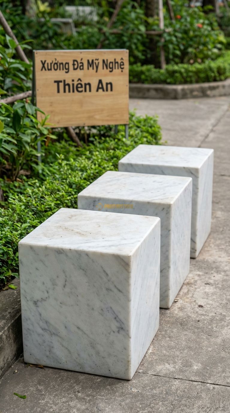 Ghế Băng Ghép Bộ Bàn Ghế đá 3, Chất Liệu đá Trắng Yên Bái, Kiểu Dáng bộ Gồm 3 Khối Vuông Rời Ghép Lại Hoặc Để Tách Rời Mỗi Khối: 40Cm x 40Cm x 45Cm. Mỗi Khối: 40Cm x 40Cm x 45Cm