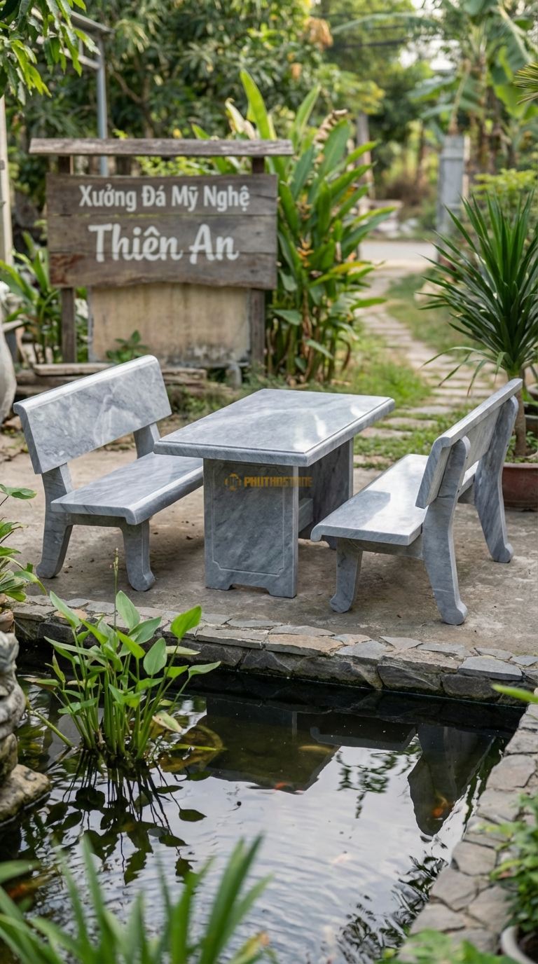 Ghế đá Công Viên (Luxury), Chất Liệu đá Xám Vân Mây, Kiểu Dáng Kiểu Dáng Ghế Công Viên Kinh Điển Nhưng Làm Từ đá Marble/Granite Nguyên Khối Mài Bóng. Dài: 120 Cm x Rộng: 50 Cm. Dài: 120 Cm x Rộng: 50 Cm.