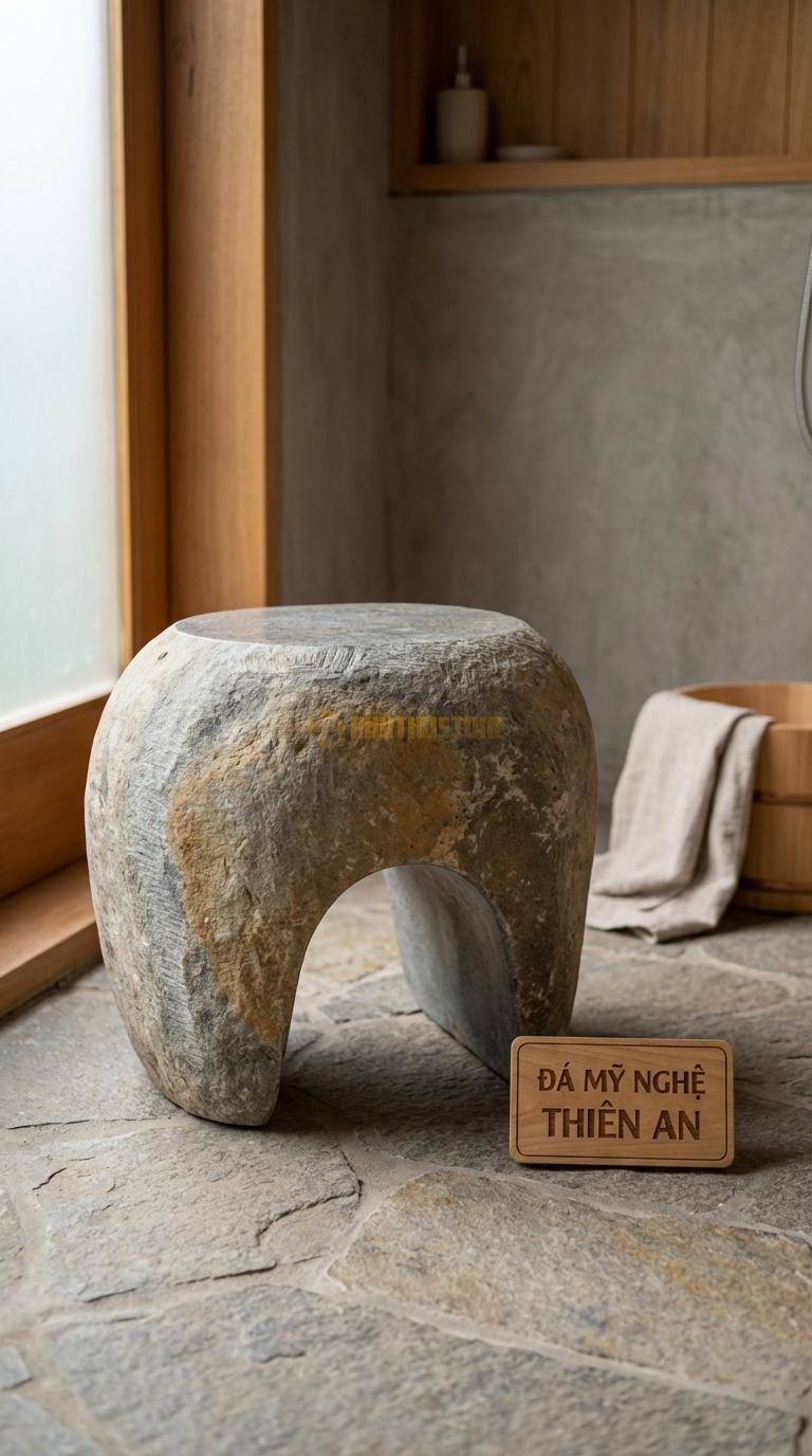 Ghế Đá Cuội Đá Chân Cong Thiết Kế Hiện Đại Với Phần Chân Khoét Vòm 40cm x 30cm x H42cm