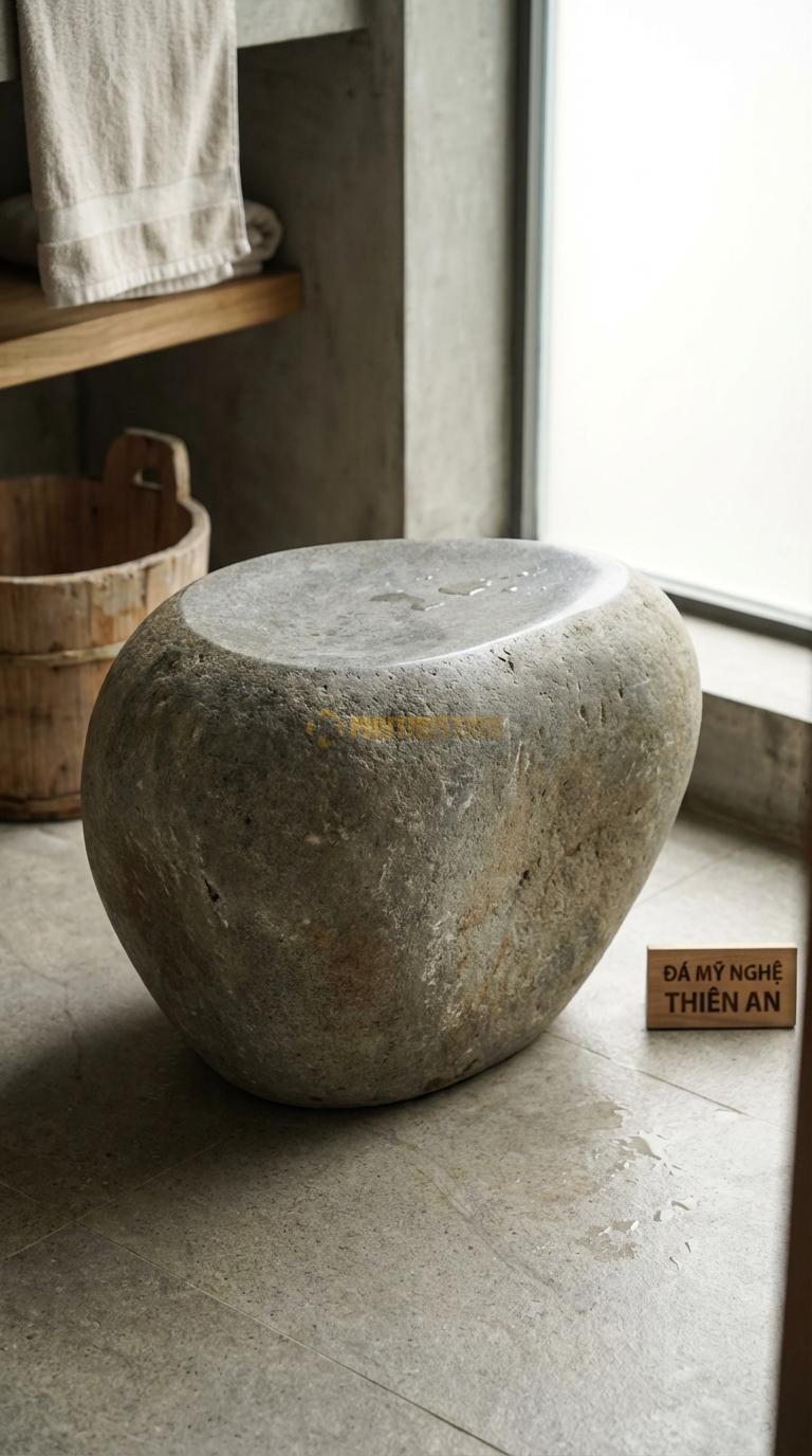 Ghế Đá Cuội Đá Hình Giọt Nước Đường Cong Mềm Mại, Thiết Kế Bất Đối Xứng 45cm x 35cm x H40cm
