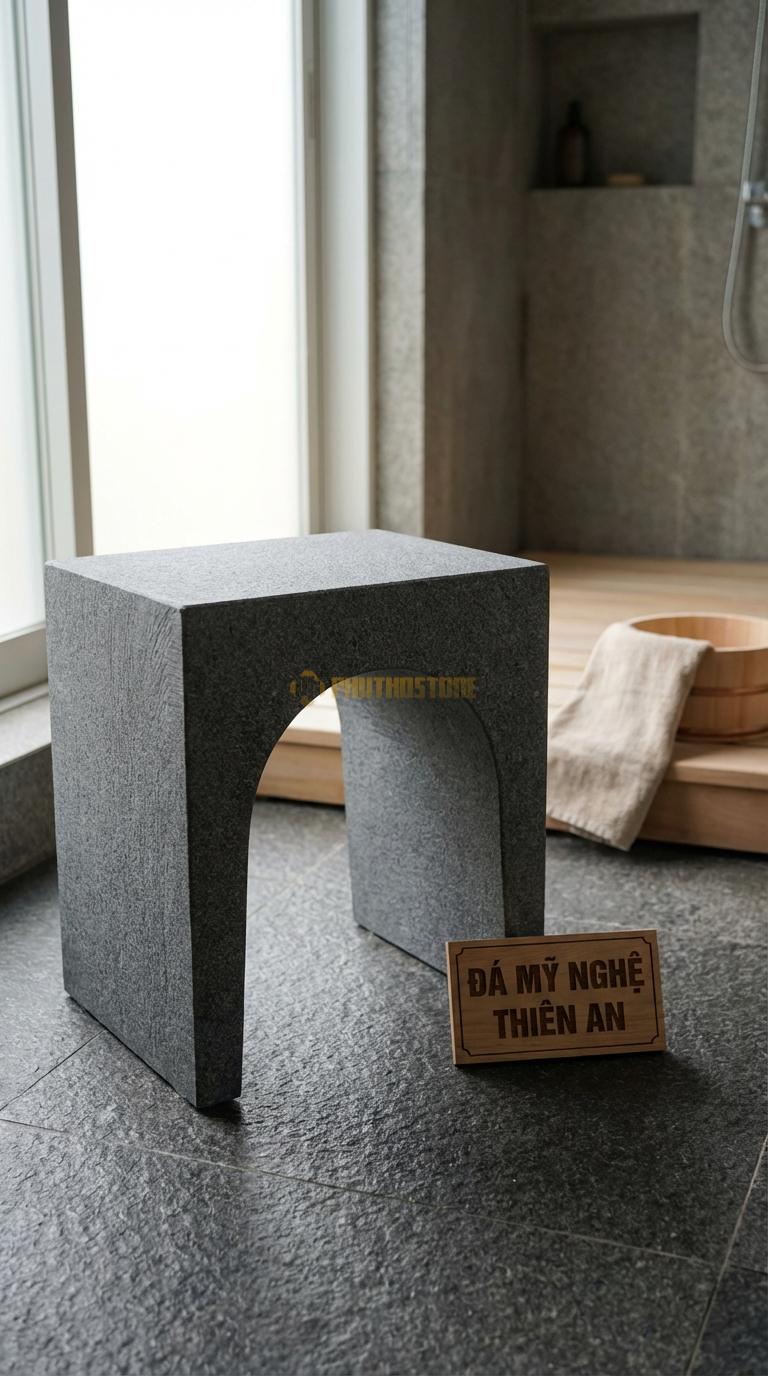 Ghế Đá Granite Đá Chân Cong Thiết Kế Hiện Đại Với Phần Chân Khoét Vòm 40cm x 30cm x H42cm