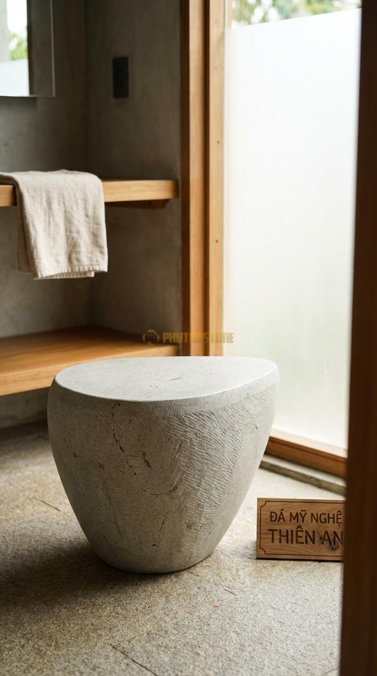 Ghế Đá Granite Đá Hình Giọt Nước Đường Cong Mềm Mại, Thiết Kế Bất Đối Xứng 45cm x 35cm x H40cm