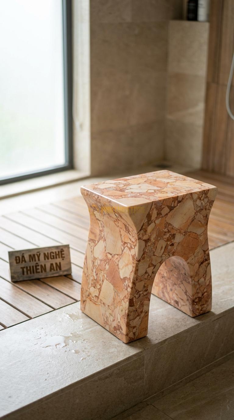 Ghế Đá Hồng Đá Chân Cong Thiết Kế Hiện Đại Với Phần Chân Khoét Vòm 40cm x 30cm x H42cm