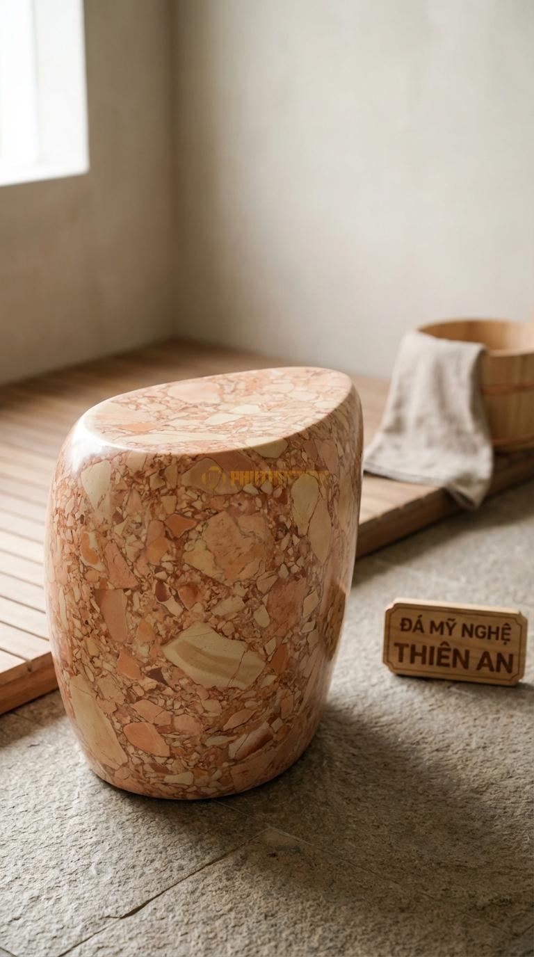 Ghế Đá Hồng Đá Hình Giọt Nước Đường Cong Mềm Mại, Thiết Kế Bất Đối Xứng 45cm x 35cm x H40cm