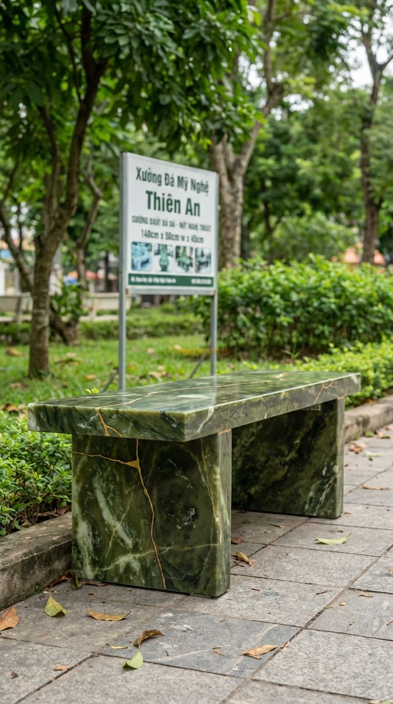 Ghế đá Nứt Nghệ Thuật, Chất Liệu đá Serpentine, Kiểu Dáng xử Lý Các Đường Nứt Tự Nhiên Thành Điểm Nhấn Thẩm Mỹ (Kintsugi) 140Cm x 50Cm x 45Cm. 140Cm x 50Cm x 45Cm