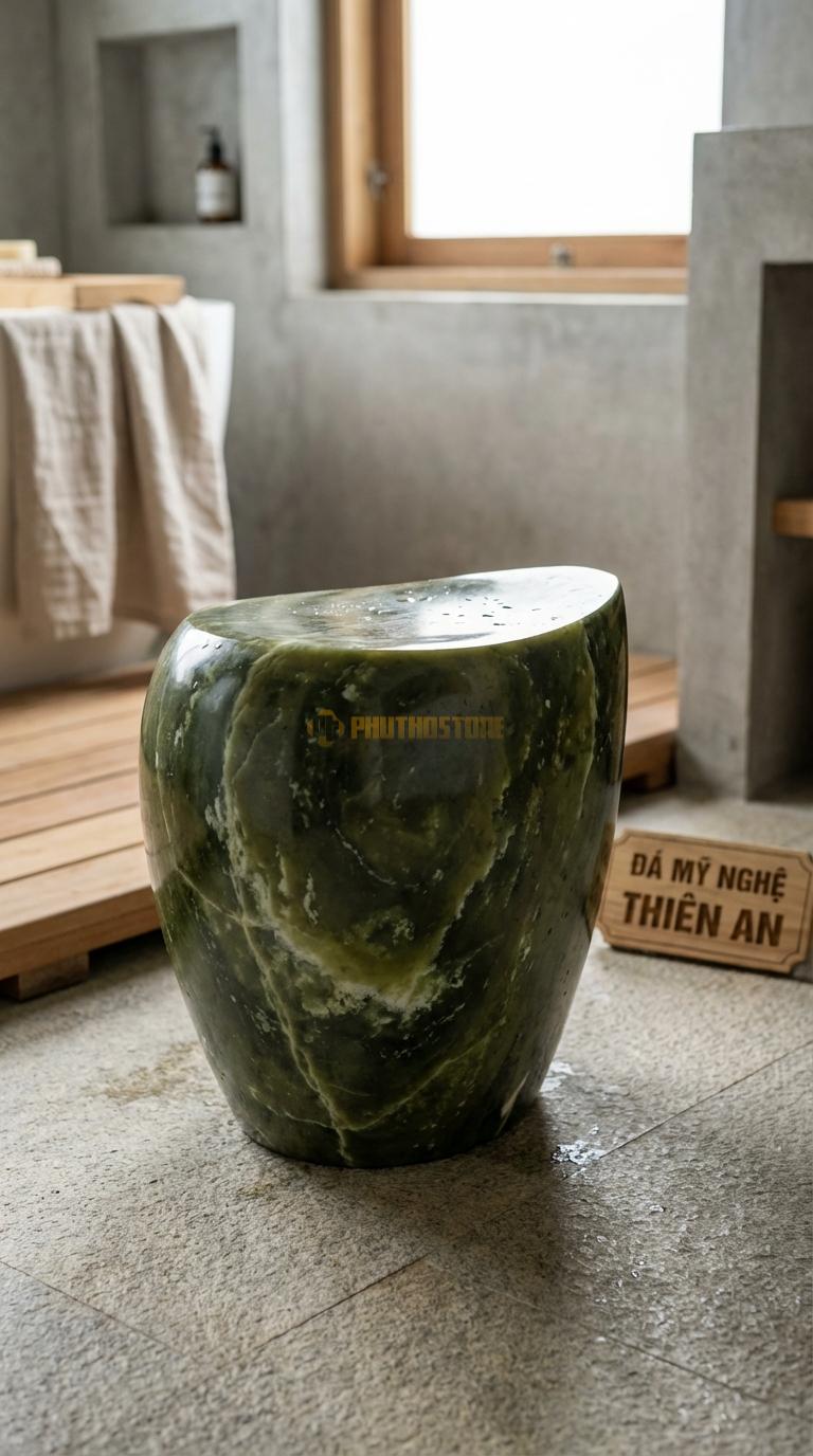 Ghế Đá Serpentine Đá Hình Giọt Nước Đường Cong Mềm Mại, Thiết Kế Bất Đối Xứng 45cm x 35cm x H40cm