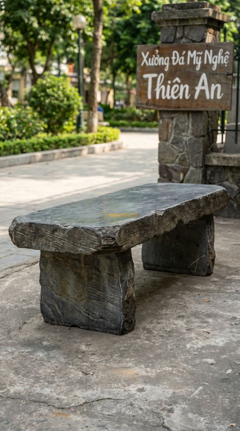 Ghế đá Trầm Tích, Chất Liệu đá Cẩm Thạch Xám, Kiểu Dáng giữ Nguyên Các Lớp Vân đá Xếp Chồng Lên Nhau Ở Mặt Hông 170Cm x 55Cm x 50Cm. 170Cm x 55Cm x 50Cm