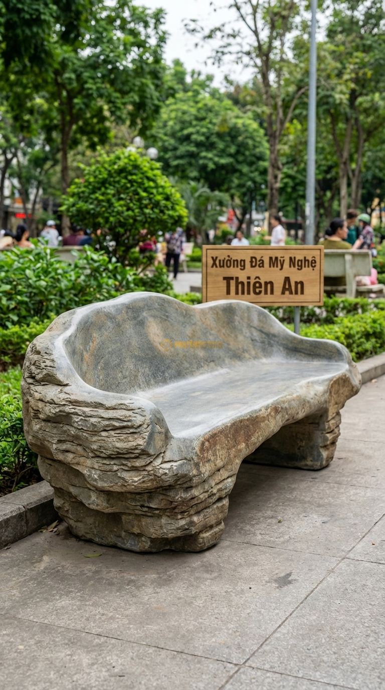 Ghế đá Trầm Tích, Chất Liệu đá Cuội, Kiểu Dáng giữ Nguyên Các Lớp Vân đá Xếp Chồng Lên Nhau Ở Mặt Hông 170Cm x 55Cm x 50Cm. 170Cm x 55Cm x 50Cm
