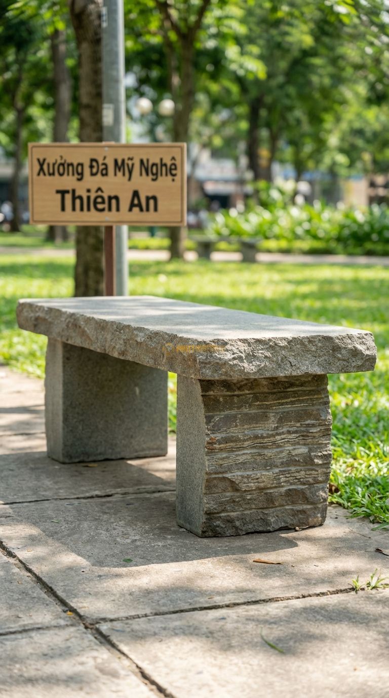 Ghế đá Trầm Tích, Chất Liệu đá Granite, Kiểu Dáng giữ Nguyên Các Lớp Vân đá Xếp Chồng Lên Nhau Ở Mặt Hông 170Cm x 55Cm x 50Cm. 170Cm x 55Cm x 50Cm