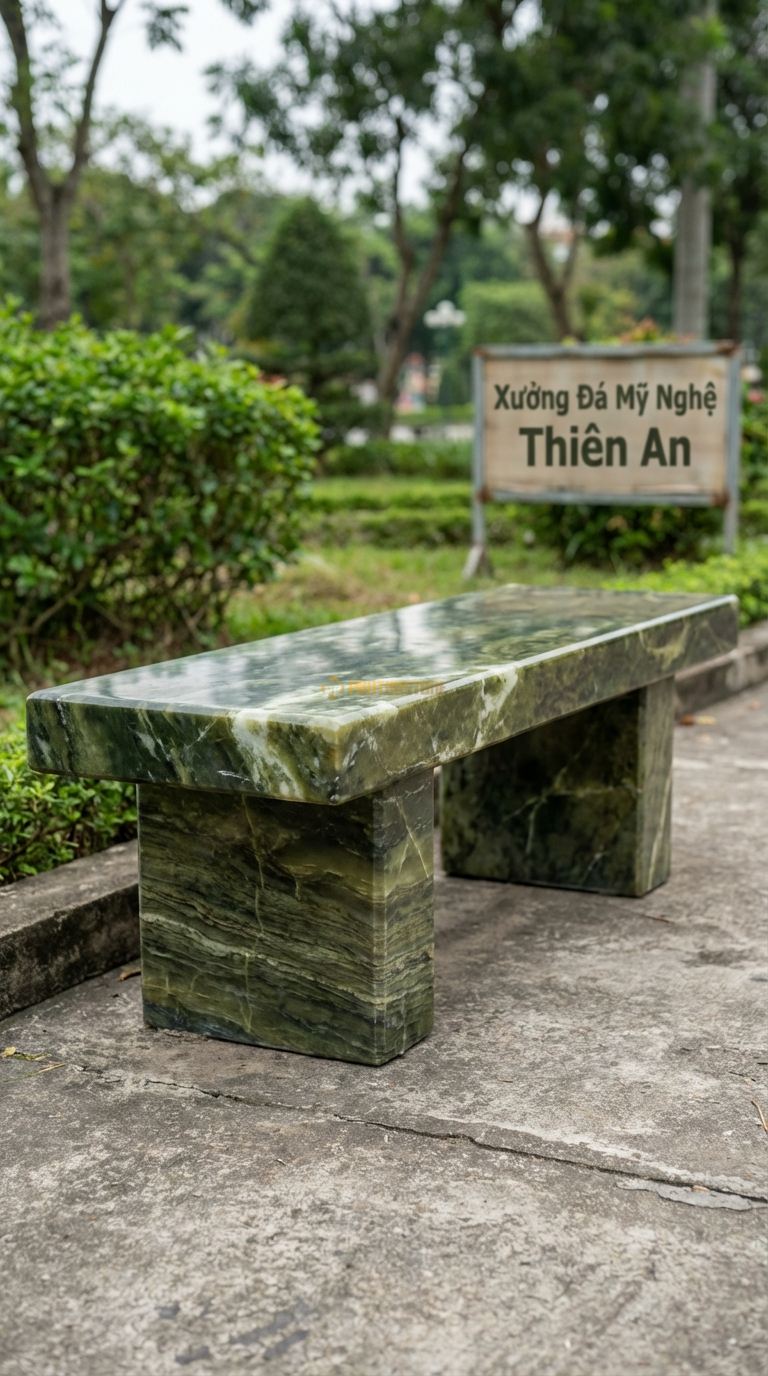 Ghế đá Trầm Tích, Chất Liệu đá Serpentine, Kiểu Dáng giữ Nguyên Các Lớp Vân đá Xếp Chồng Lên Nhau Ở Mặt Hông 170Cm x 55Cm x 50Cm. 170Cm x 55Cm x 50Cm