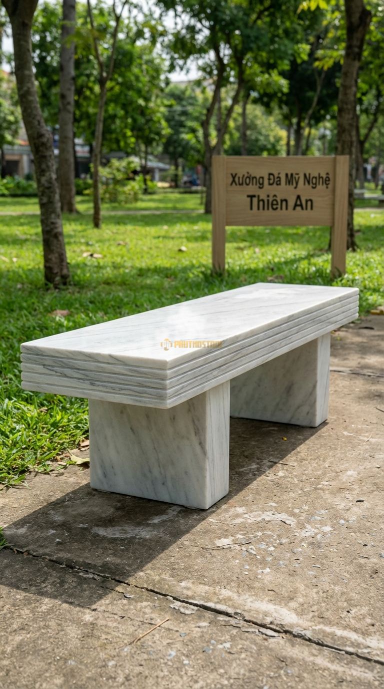 Ghế đá Trầm Tích, Chất Liệu đá Trắng Yên Bái, Kiểu Dáng giữ Nguyên Các Lớp Vân đá Xếp Chồng Lên Nhau Ở Mặt Hông 170Cm x 55Cm x 50Cm. 170Cm x 55Cm x 50Cm