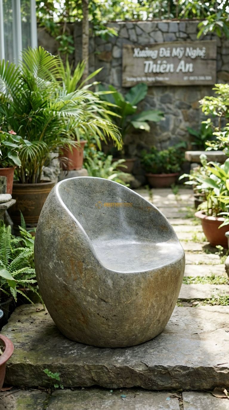 Ghế đá Tròn Có Tựa (Thùng), Chất Liệu đá Cuội, Kiểu Dáng dáng Ghế Như Một Nửa Chiếc Thùng Cắt Dọc, Tựa Lưng Cong Ôm Trọn Lưng. Đk Ghế: 70 Cm. Đk Ghế: 70 Cm.